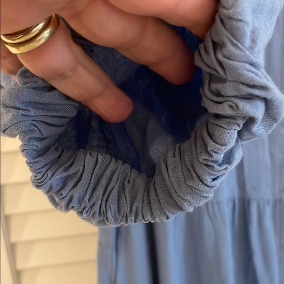 Magari Slate Blue 3/4 Puff Sleeve Button Down Tiered Pocketed Sundress - Picture 5 of 14